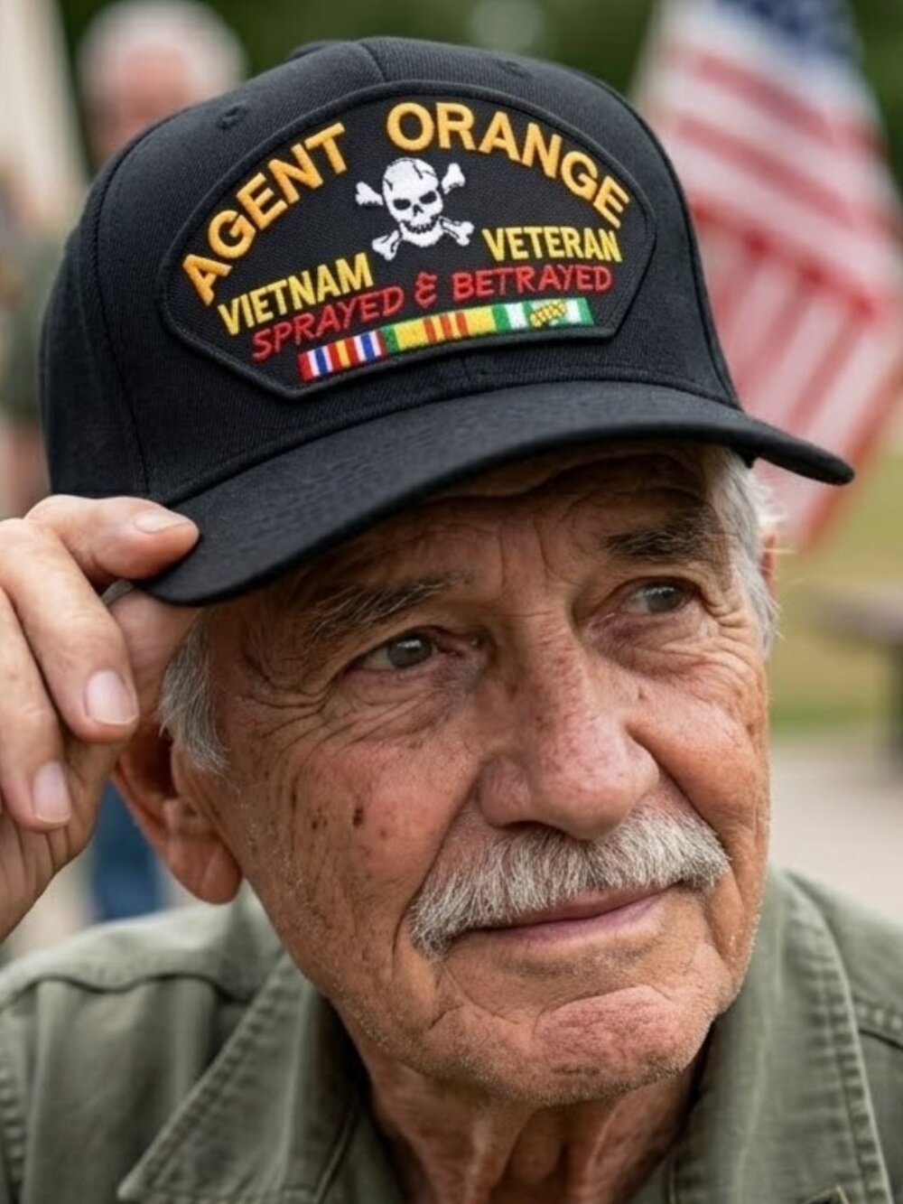 Agent Orange Vietnam Veteran Hat Sprayed Betrayed Sewn Patch Cap Black Twill 70s